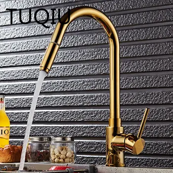 

New Arrivals Kitchen Faucet Gold Faucet Pull Out Torneira All Around Rotate Swivel 2-Function Water Outlet Mixer Tap Sink Faucet