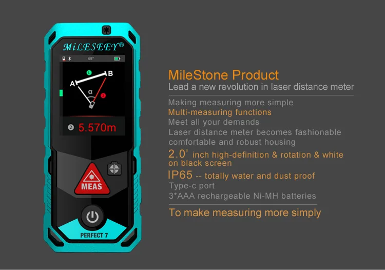 Mileseey P7 150 м 200 Bluetooth лазерный дальномер с поворотным сенсорным экраном