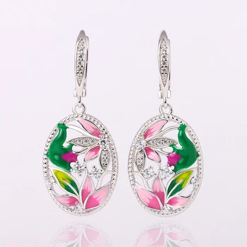 

Buyee Real 925 Sterling Silver Flower Earrings Women Pink Lotus Perfect Fashion Party Earring for Women Wedding Jewelry Gift