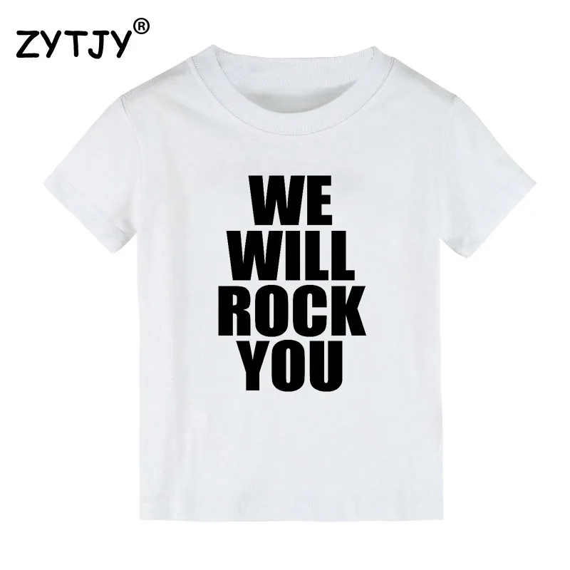 Детская футболка с принтом «We Will Rock You» футболка для мальчиков и девочек, одежда для малышей Забавные футболки Tumblr, Прямая поставка CZ-2 - Цвет: Белый