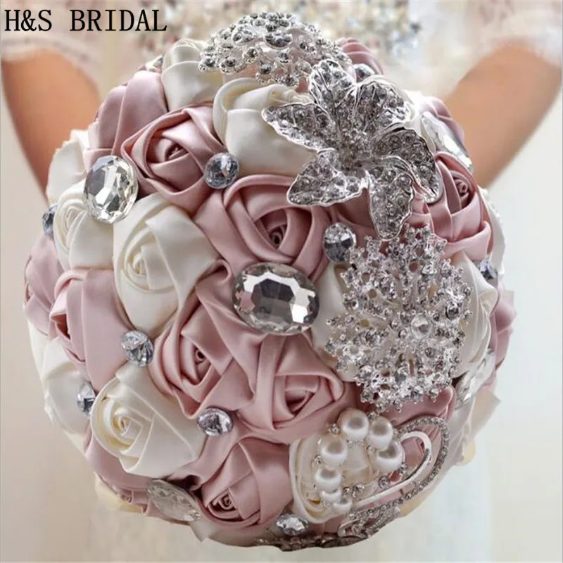H & S свадебный букет атласный Свадебный букет ручной работы Свадебный цветок горный хрусталь Букет невесты кристалл 2019 букет de mariage