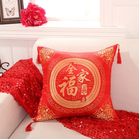 Китайские Красные вышитые наволочки на год День Святого Валентина свадебные подарки декоративные подушки украшения для дома кисточки наволочки - Цвет: RED