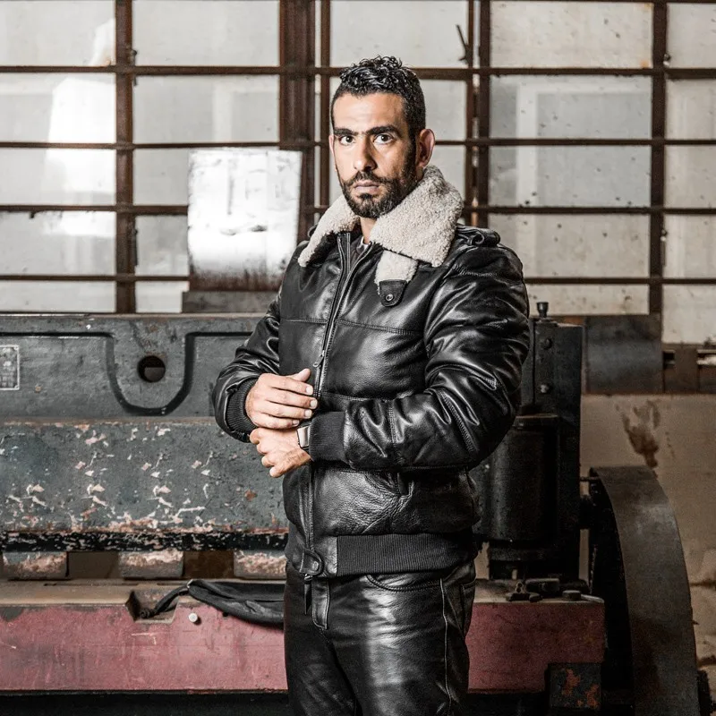 

Lamb Fur Collar Genuine Leather Jackets Motorcycle Riding Sheepskin Real Leather Down Jacket Men Winter Fashion Luxury Coat Male