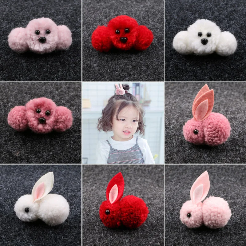

2019 Pet dog Hairpin Cartoon plush three-dimensional bunny hair clip children cute wool side clip 20pcs/lot