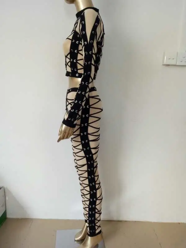 Celebrity High Quality Black Nude Mantual Weaving 2 Pieces Bandage Set Night Club Party Set Celebrity High Quality Black Nude Mantual Weaving 2 Pieces Bandage Set Night Club Party Set