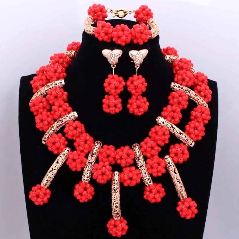 Африканские ювелирные комплекты dubai цвет покрытия для Для женщин белый пресноводного жемчуга ювелирные наборы Золото Цепочки и ожерелья браслеты сережки - Окраска металла: Gold Red