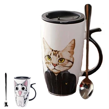 

GFHGSD 600ml Creative Cat Ceramic Mug With Lid and Spoon Cartoon Milk Coffee Tea Cup Porcelain Mugs Nice Gifts free shipping