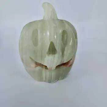 

High Quality Around 5.3inch Xiuyan Jade Pumpkin Lamp Shape Jasper Hand Polished For Halloween Gift &Home Decor WYQ