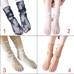 Японские необычные женские тонкие длинные носки для девочек Однотонные прозрачные вязаные крючком жаккардовые Дышащие носки