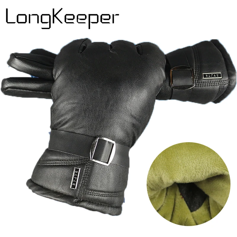 Для мужчин из натуральной кожи перчатки Модные брендовые черные Сенсорный экран ветрозащитные перчатки зимние теплые варежки новые