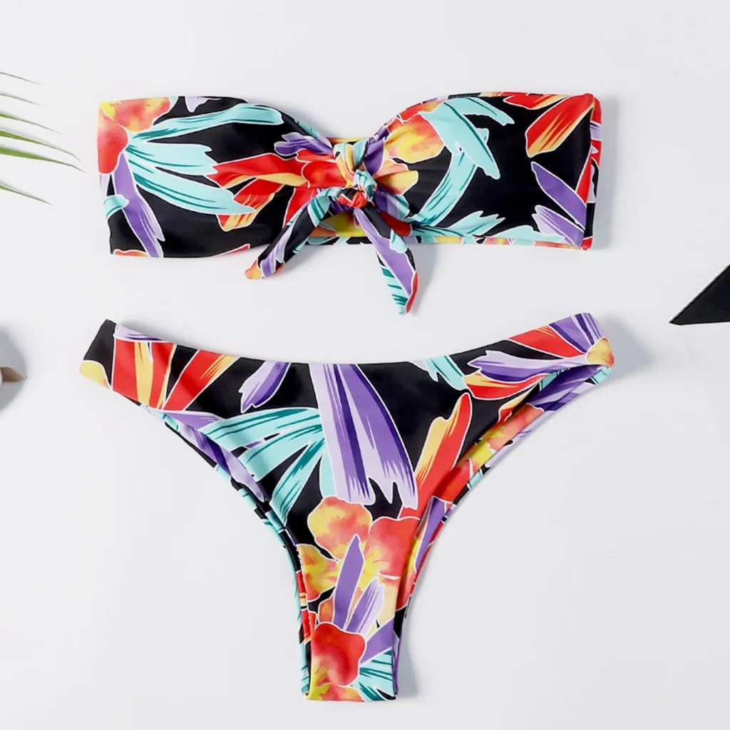 

MUQGEW Sexy Women Print Push-Up Padded Bra Beach Bandeau Bikini Set Swimsuit Beachwear Swimwear Bathing Suit Bikini 2019 Mujer