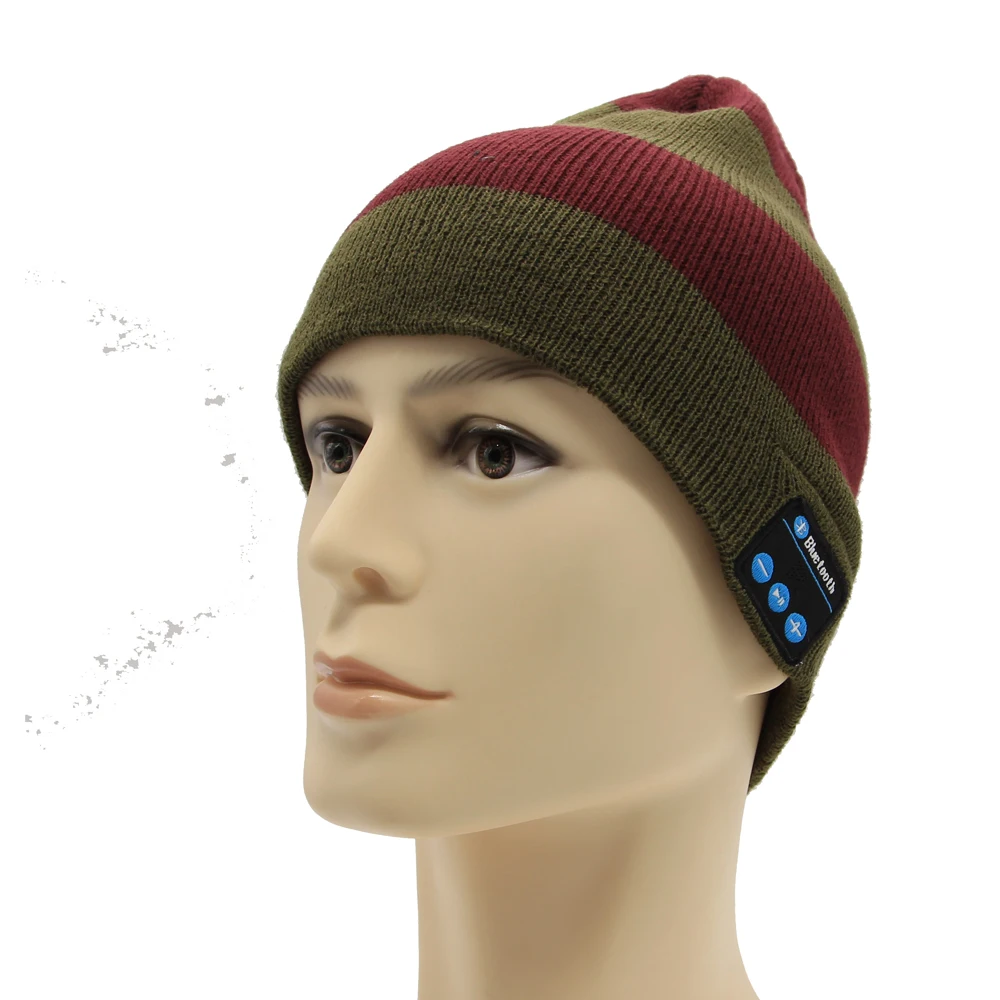 

2018 Men's Skullies Hat Bonnet Winter Beanie Knitted Hat Plus Velvet Cap Wireless Smart Bluetooth Sports Beanies Hats for men