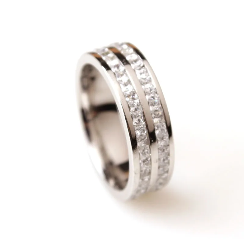 

Steel Color Fashion Austrian Crystal Stainless Steel Rings For Women Cubic Zirconia Promise Rings for Her