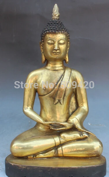 

Free Shipping 12" Marked Thailand Buddhism Bronze Gilt Thailand Shakyamuni Buddha Statue