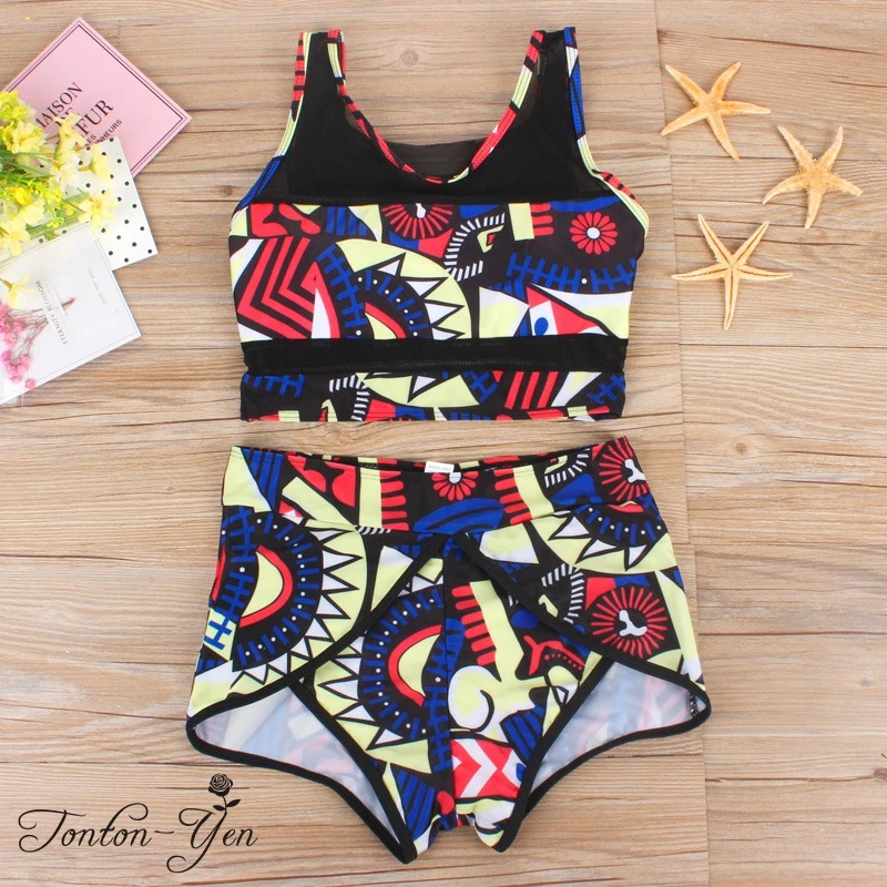 

2018 New Women Plus Size Swimwear Black Print Tankinis Two Pieces Swimsuits Plus Size Fat MM Bathing suit Female Beach Wear