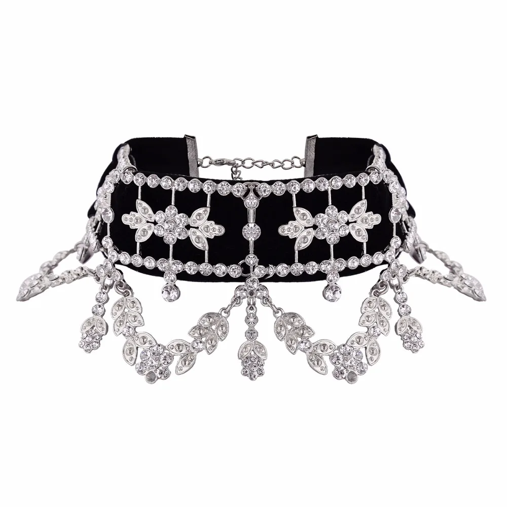 Crystal Rhinestone Velvet Statement Choker Necklace Jewelry in Necklaces