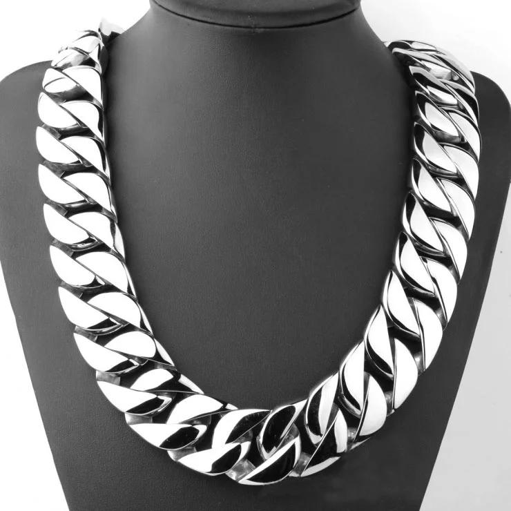 

Top quality Silver Tone 316L stainless steel polished curb 24mm band 70cm length solid heavy long chain necklace jewelry