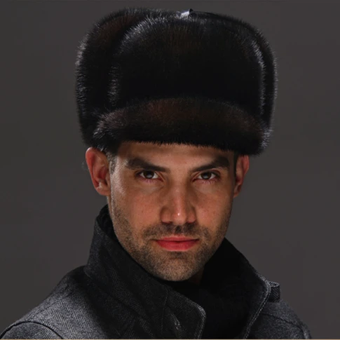 Cheap HM039  Real genuine mink  hat  winter Russian men's warm caps whole piece mink  fur hats