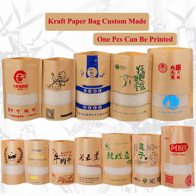 

1pcs/lot Customized Printing Food Kraft Paper Zippper Lock Packaging Bags
