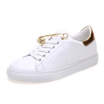

Spring Autumn Fashion Personality Metal Decoration Solid Color Flat With Round Toe Lace Up PU Leather WoMen Casual Shoes