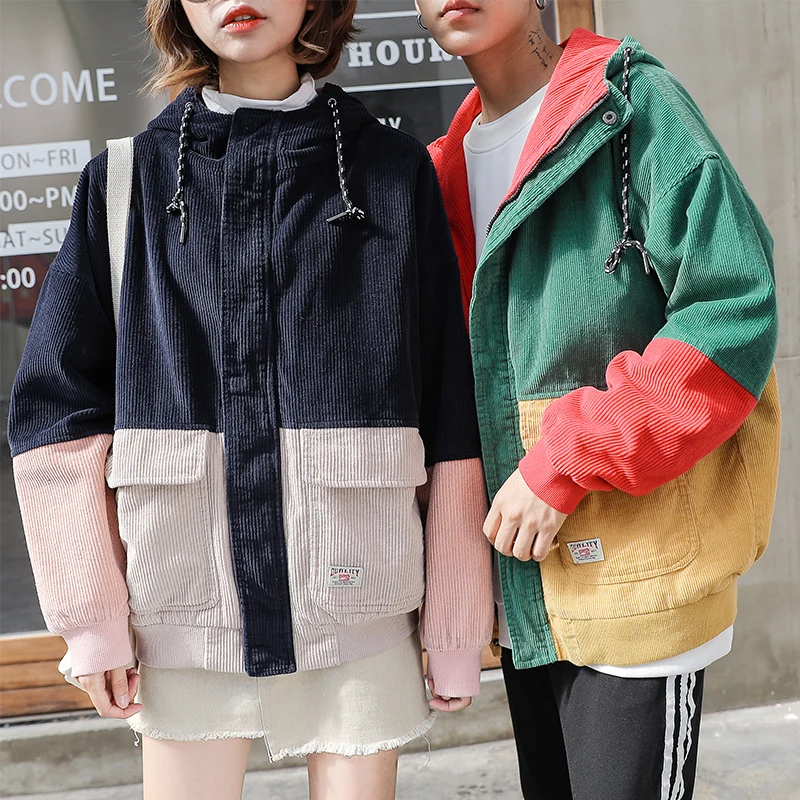 

Woman Jackets Winter Korean Hooded Zipper Coat Corduroy Jacket Harajuku Loose Warm Bomber Jacket Large Size S-3XL