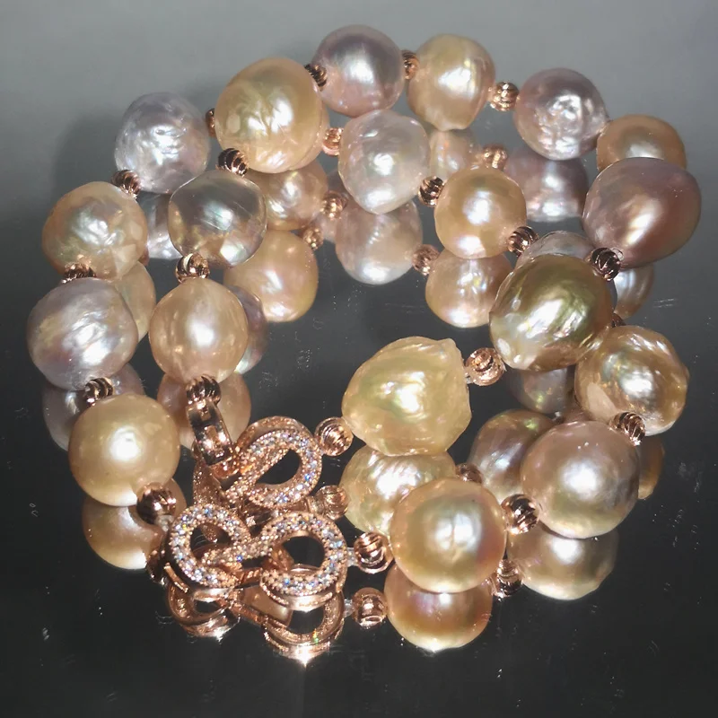 

silver 925 jewelry Natural 10-12mm Baroque big Pearl Bracelet Fashion rose gold bracelets For women Free shipping
