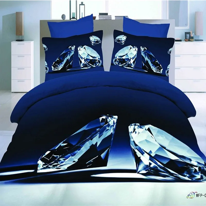 Blue Diamond 3D Bedding Sets Queen Size 100 Cotton Printed Duvet Cover Bed Sheet Pillowcase Bed