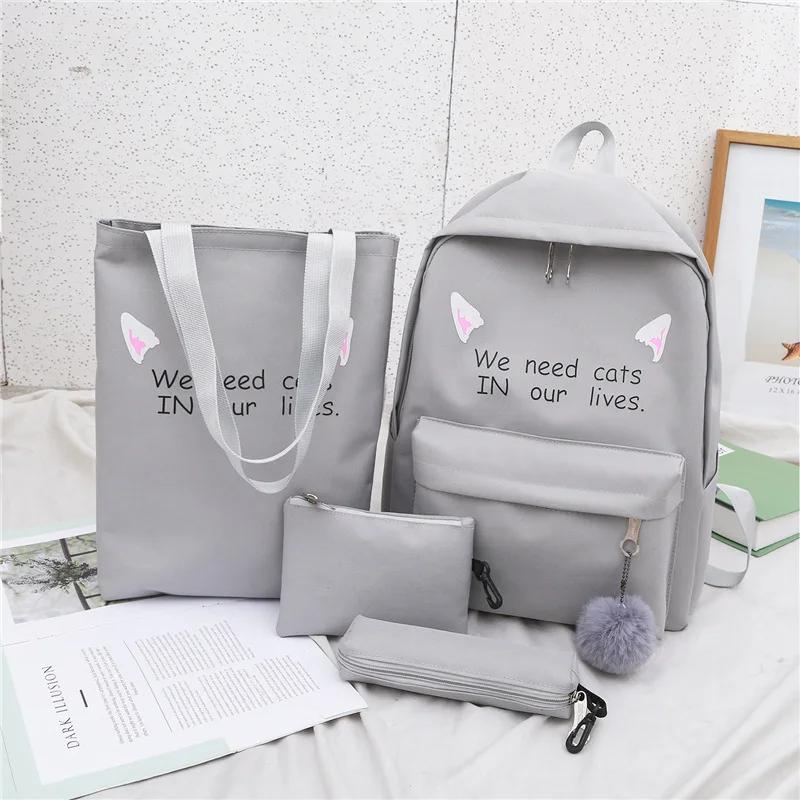 Детские школьные сумки 4 шт./компл. подростковые студенческие холщовые рюкзаки для девочек детский школьный рюкзак с буквенным принтом женские сумки - Цвет: Style1  gray