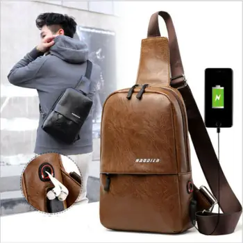 

Hirigin 2019 New Brand Men Crossbody Backpack Sling Chest Leather USB Charging Shoulder Bag