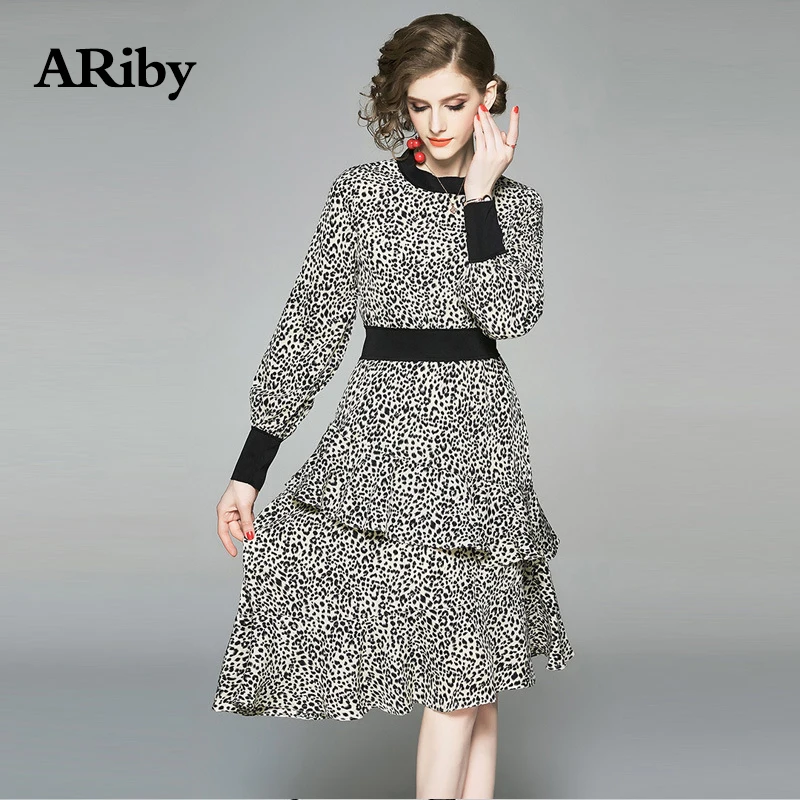 Women Dress Club Maxi Dress 2019 New Spring and Summer Leopard Printed Fashion Long Sleeves Irregular Slim Plus Size Dresses