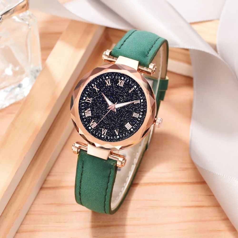 Модные женские часы с кожаным ремешком, роскошные часы, женские нарядные часы-браслет, модные Аналоговые кварцевые наручные часы с бриллиантами
