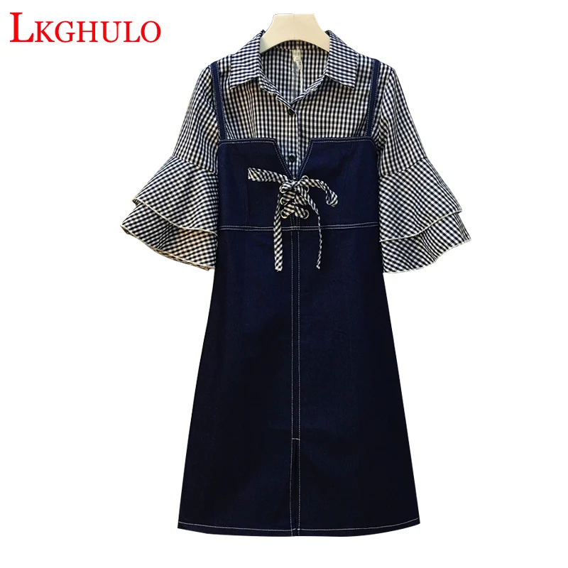 LKGHULO женские джинсовые платья дамские с коротким рукавом Дамская блузка