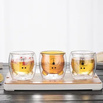 

Creative 3D Cartoon Bear Double Wall Glass Tea Mug Coffee Cup Cute Animal INS Internet Celebrity Tumbler Taza Anime Tasse Cafe
