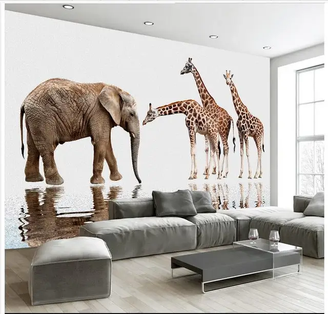 Custom High end mural 3d wallpaper murals wall paper Elephant Giraffe