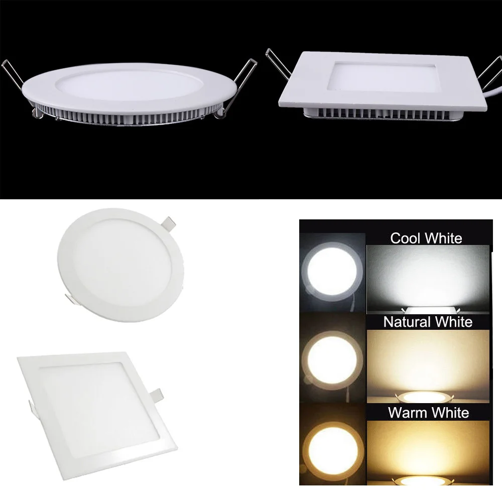 

6W/9W/12W/18W LED Panel Light Recessed Downlight Round/Square Home Lighting High Bright Recessed Ceiling Lamps AC85-265 + Driver