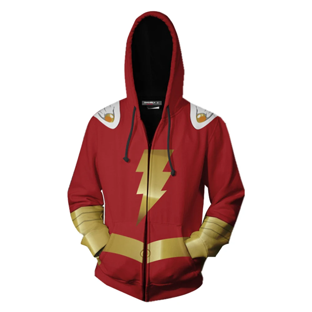 

2019 Captain Marvel Shazam Hoodies Sweatshirt 3D Zipper Novelty Streetwear Adult Top Casual Hooded Streetwear Unisex