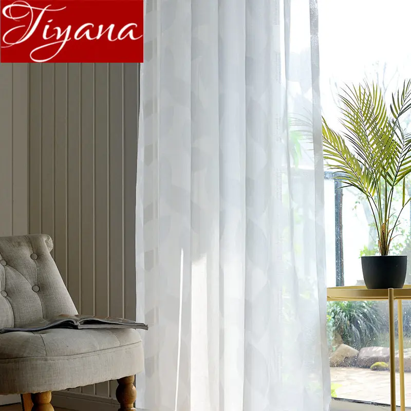 

Solid White Curtain for Living Room Leaves Voile Curtain Kitchen Jacquard Sheer Fabrics Window Treatment Drapes X506 #30