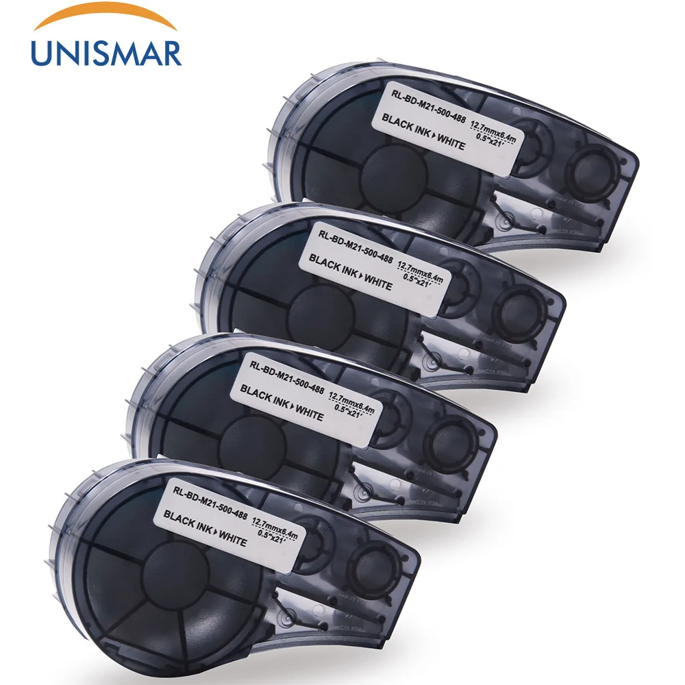 

Unismar 4PCS M21-500-488 Polyester Tape Compatible for Brady Laboratory BMP 21 LABPAL Label Printer Black on White 12.7mm*6.4m