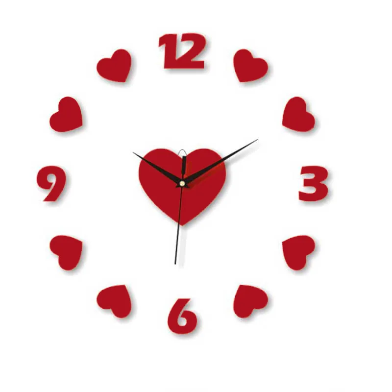 Heart shape acrylic art decorative wall clocks for wedding giftsin