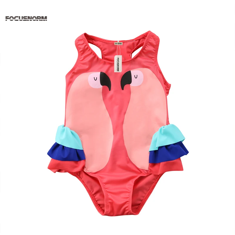 

2018 Newly Swan Print Lovely Pretty Swimwear Toddler Baby Girls 2-7Y Ruffles Cartoon Sleeveless O-Neck Bikini Swimsuits