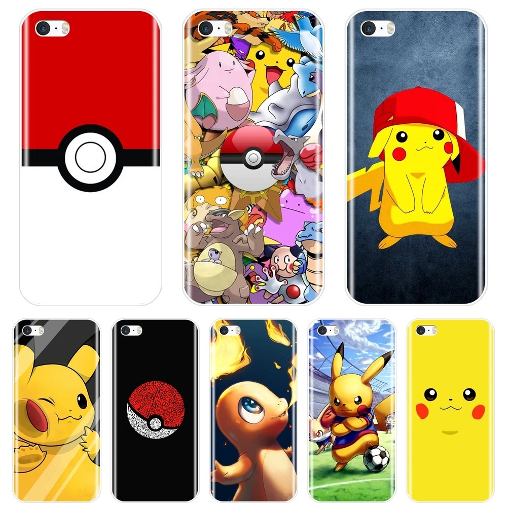 

For iPhone 5C 5S SE 5 S Case TPU Silicone Soft Anime Pokemon Cute Kawaii Pikachu Back Cover For Apple iPhone 4S 4 S Phone Case