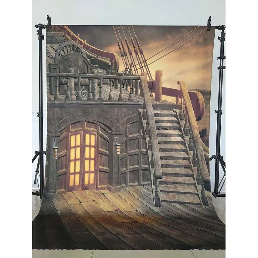 

MEHOFOTO 5x7ft Polyester Cloth Photography Backdrops Pirates Ship Caribbean Theme Party Photo Background Custom S-2661
