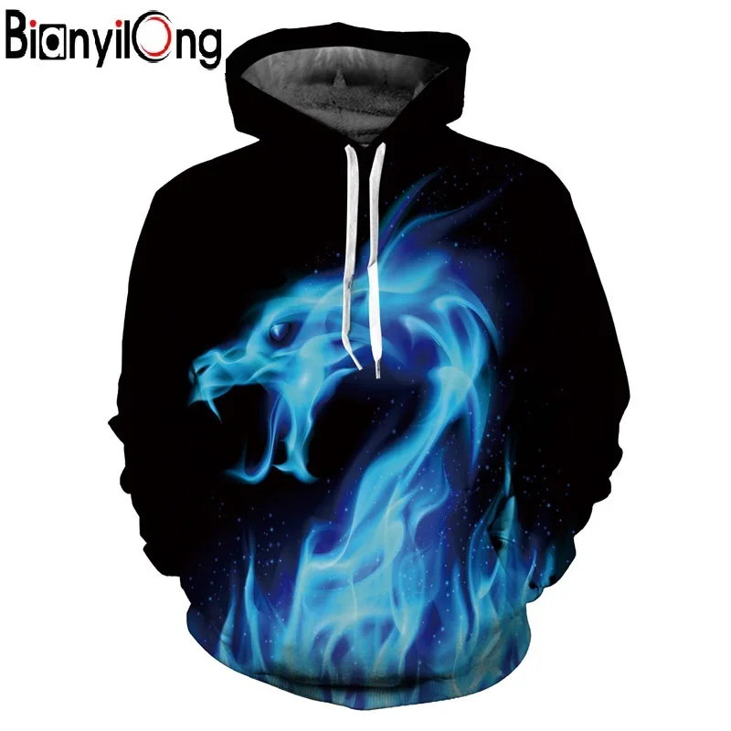 BIANYILONG Hot Fashion Hoodies Men Women 3d Sweatshirts Print Fire Dragon Hooded Hoodies Snake Sweatshirts Unisex