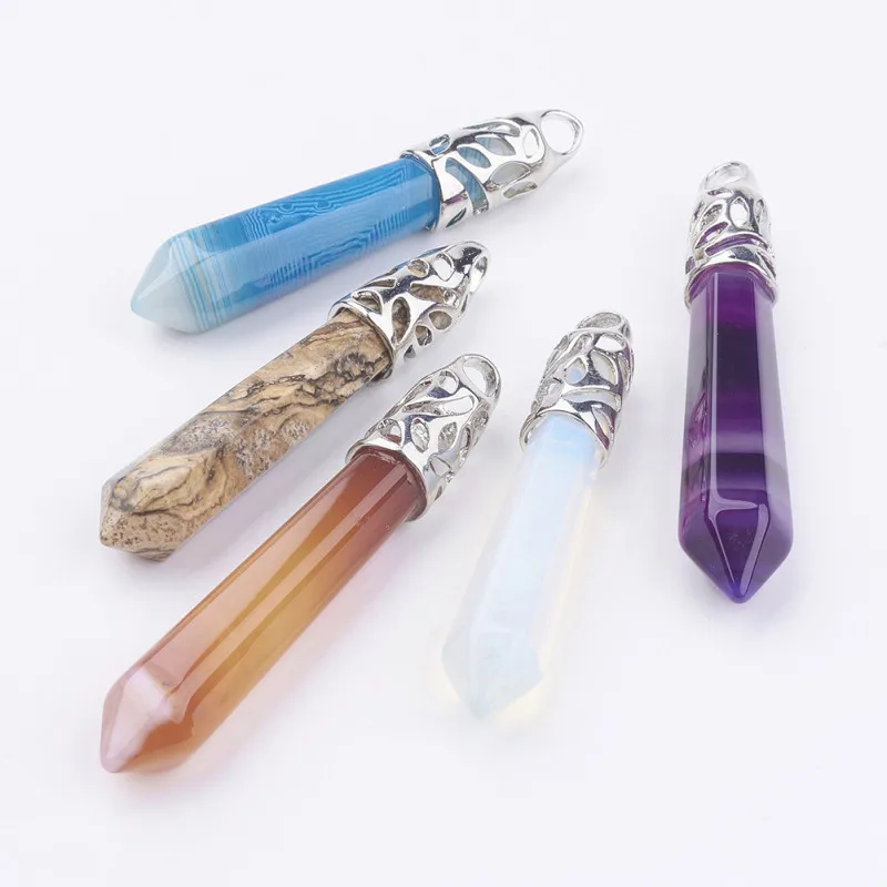 

20pcs Semi-precious Stone Pendants Natural Pendants for jewelry making crystal healing stone pendants Bullet stone pendant F80