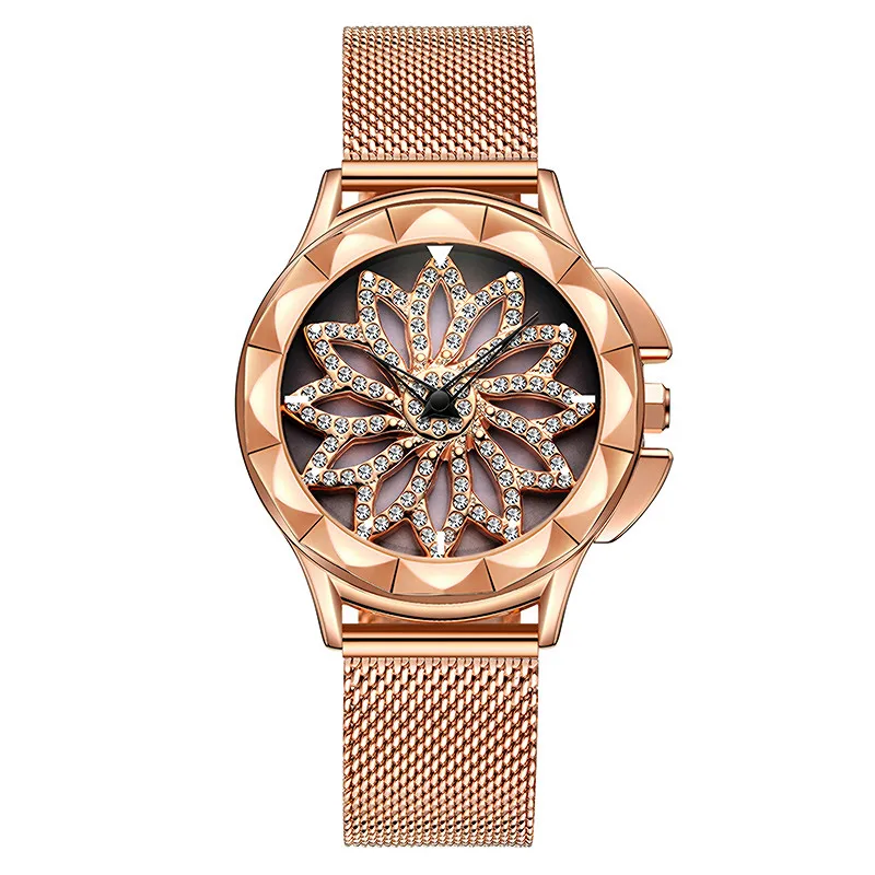 

BIDEN Brand Watches Women Rose Gold Rhinestone Flower Dial Watch Ladies Steel Milanese Strap Clock Waterproof Relogio Feminino