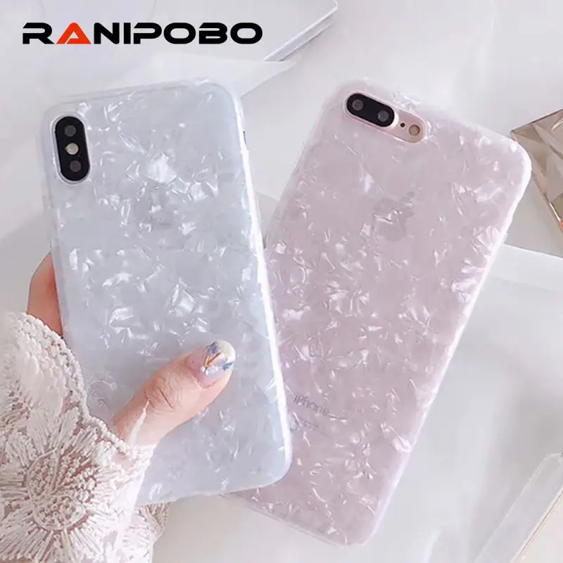 

Shining Shell pattern Phone Case For iPhone X XS XR XS Max 6 6SPlus 7 8 Plus Bling Soft IMD Funny Conch Shell Back Cover