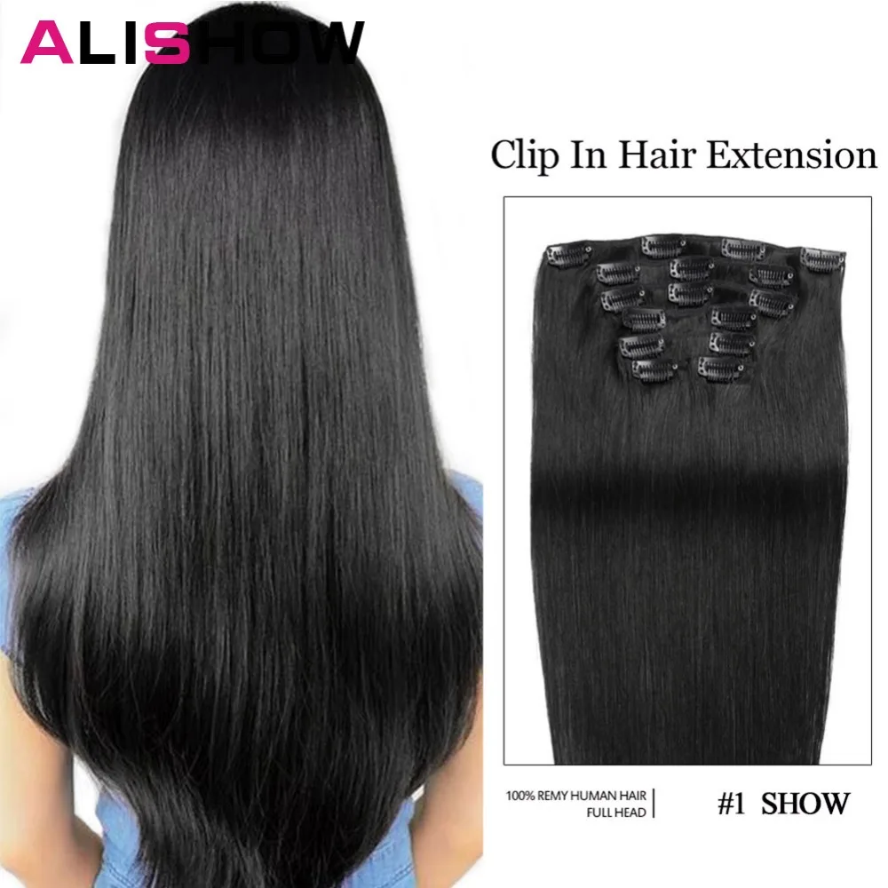 

Alishow Clip In Human Hair Extensions Straight Set 7pcs 100g Machine Made Remy Hair Clip Ins 100% Human Hair Extension