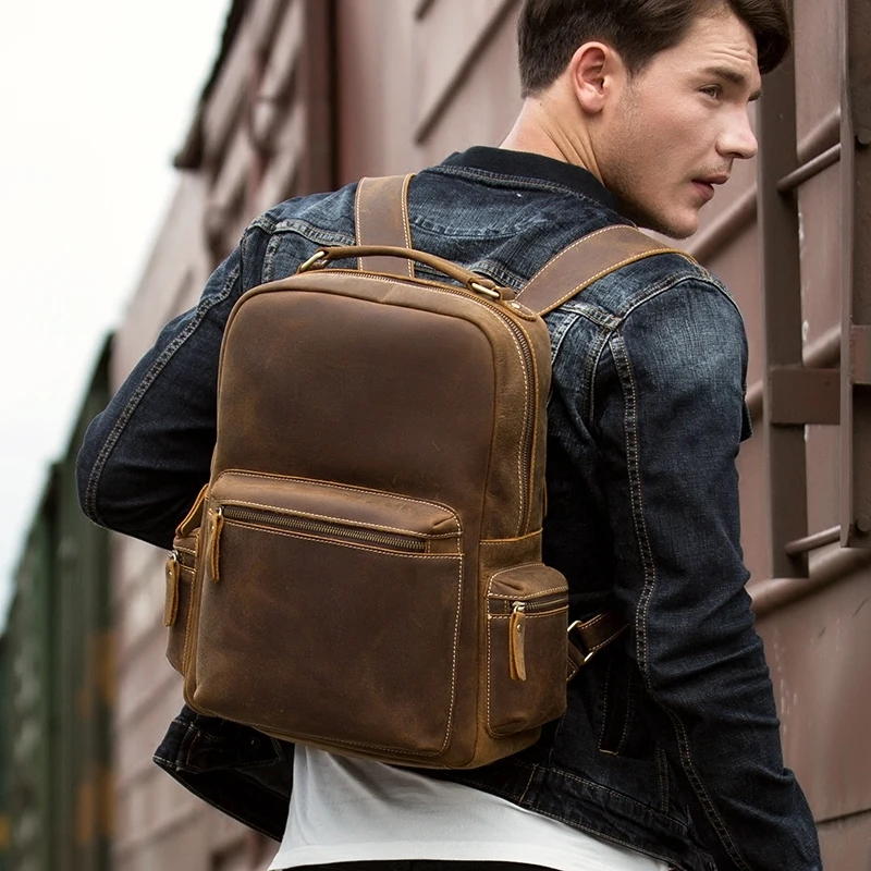 LAPOE vintage cuero de Caballo Loco bolso mochila mochilas escolares para adolescente meninas mochila escolar de las mujeres bolsa de LAPOE vintage cuero de Caballo Loco bolso mochila mochilas escolares para adolescente meninas mochila escolar de las mujeres bolsa de