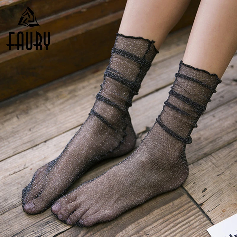 

6 Pairs/Lot Women Fashion Sexy Transparent Crystal Sock Japanese Style Glass Silk Piles Breathable Thin Casual Socks