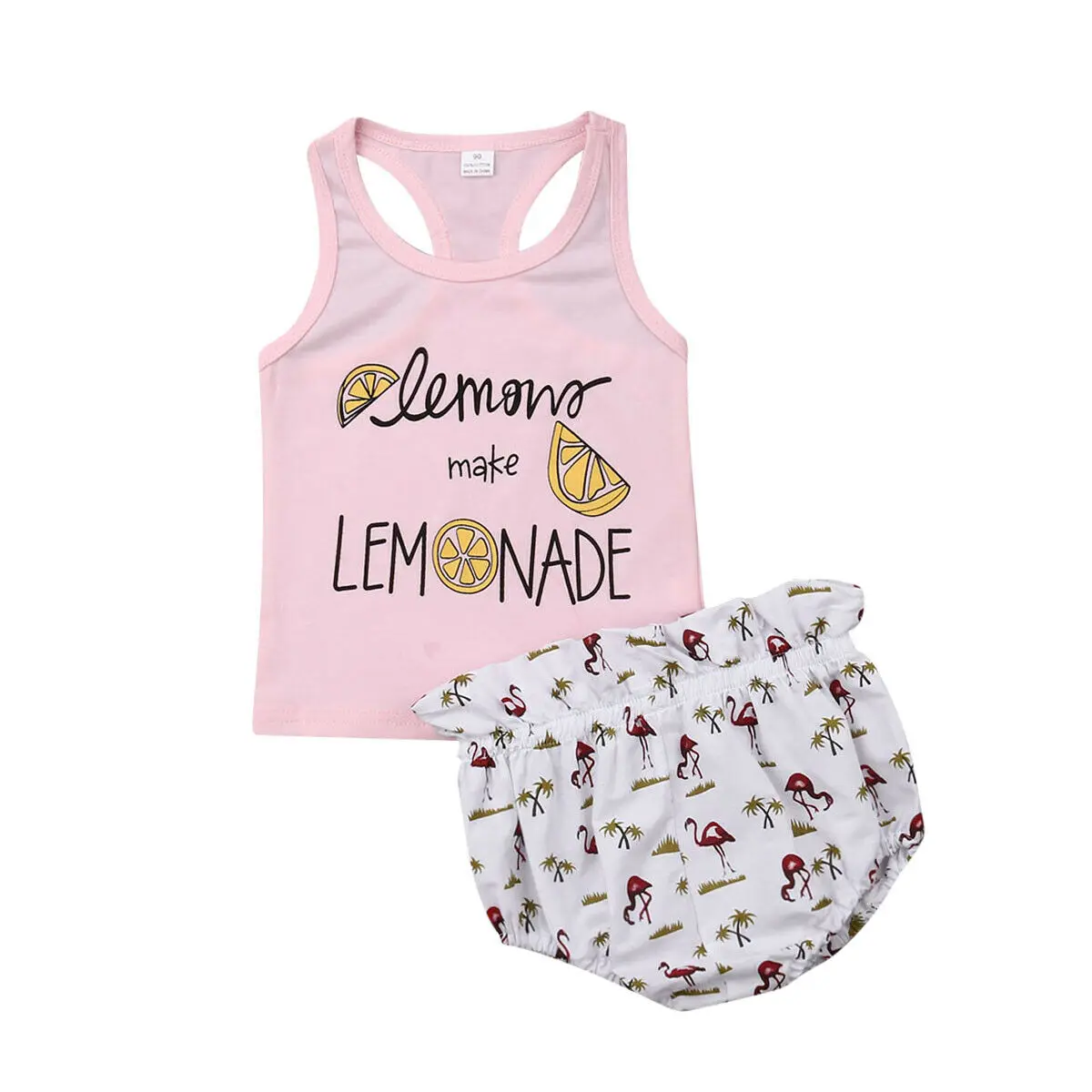 

Toddler Kid Baby Girl Summer Clothes Set Newborn Child Lemon Letter Tops Briefs Flamingo Shorts Outfit Casual Tracksuit